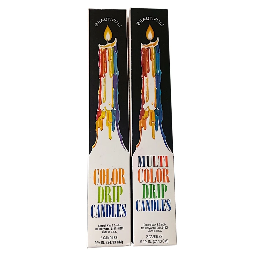 4 Vintage Multicolor Drip Candles Wine Bottle Decor 2 In Each Box 70s 9.5